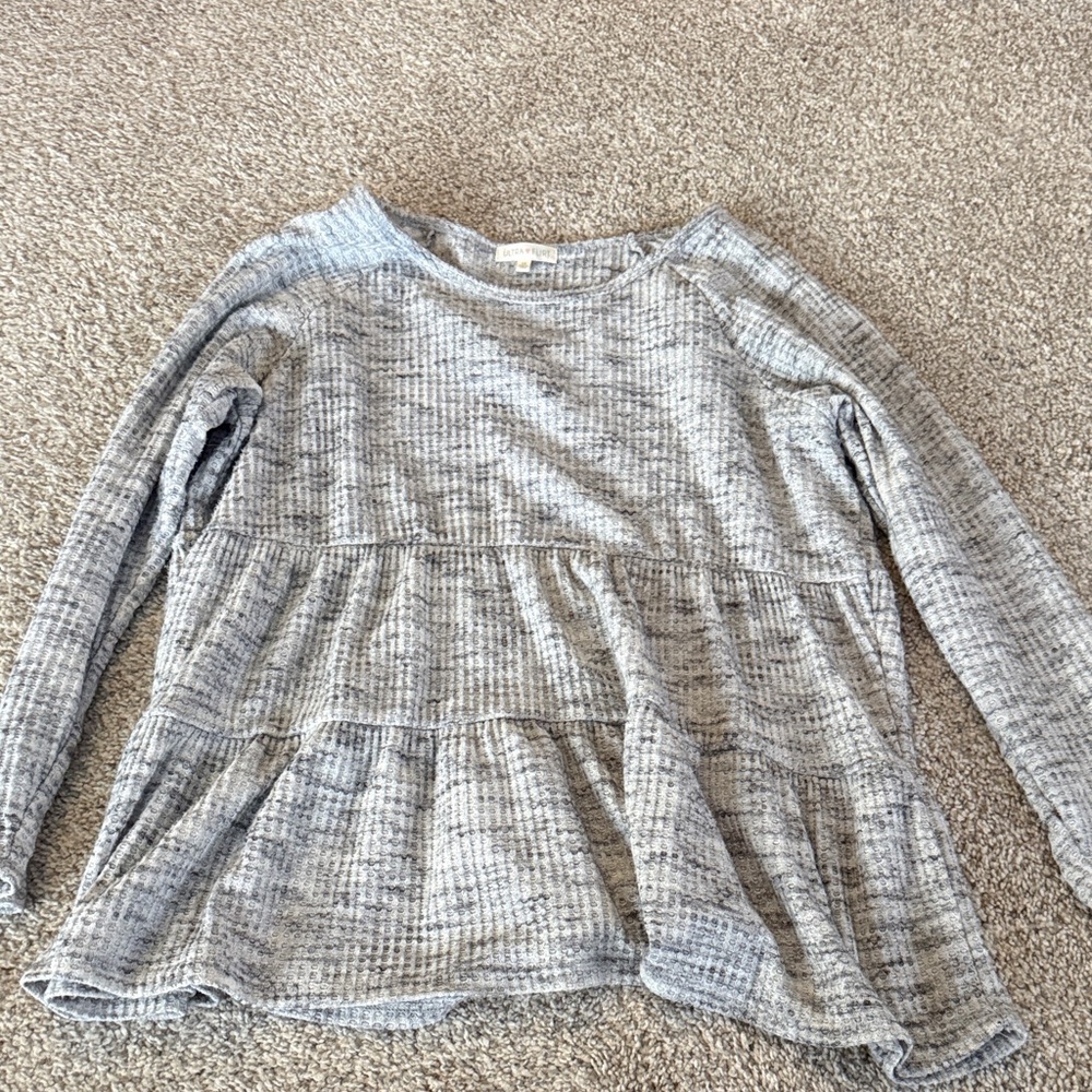 Gray Ruffled Long Sleeve Top